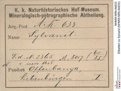 Etiketten zu Sylvanit (NHMW-MIN-Ak633)
